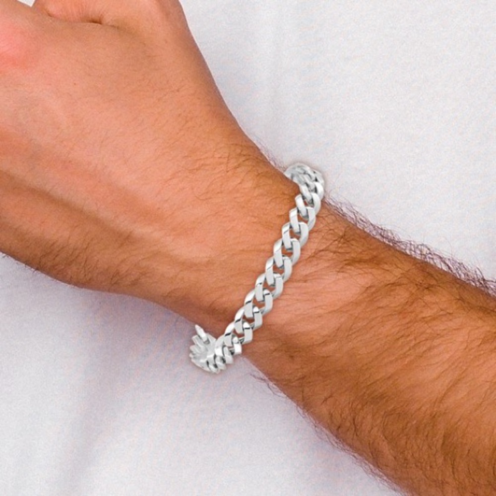 Men's 14K Italian White Gold Beveled Curb Bracelet